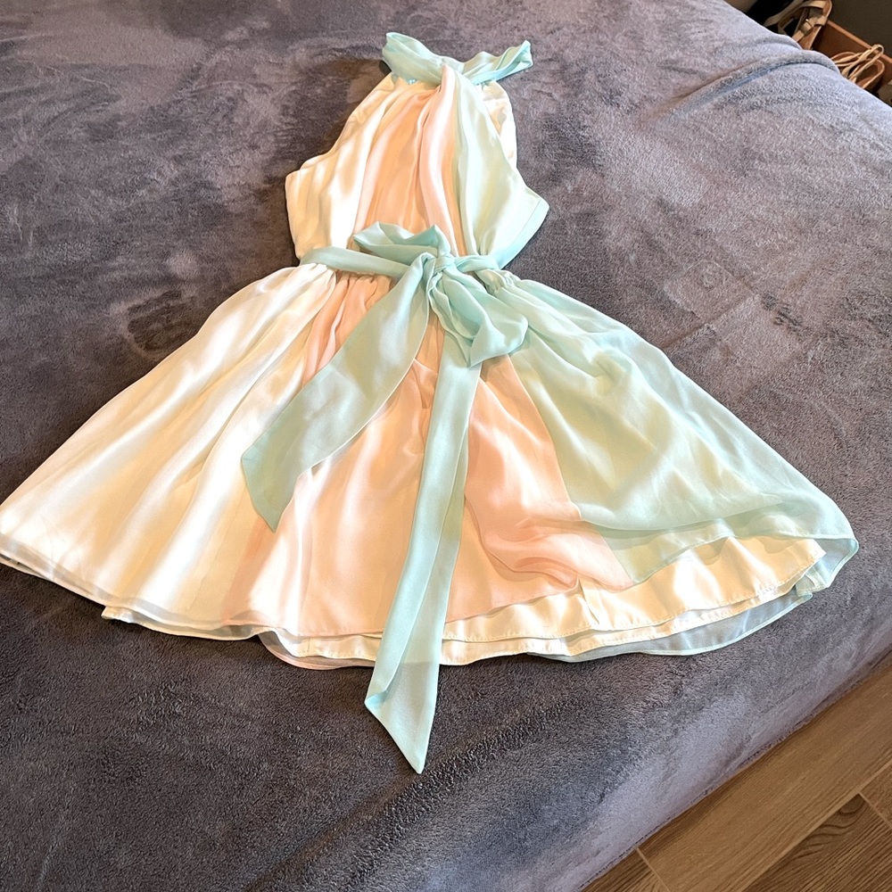 Victoria’s Secret - Seafoam Green/Peach/Cream Halter Dress With Belt, Size Small